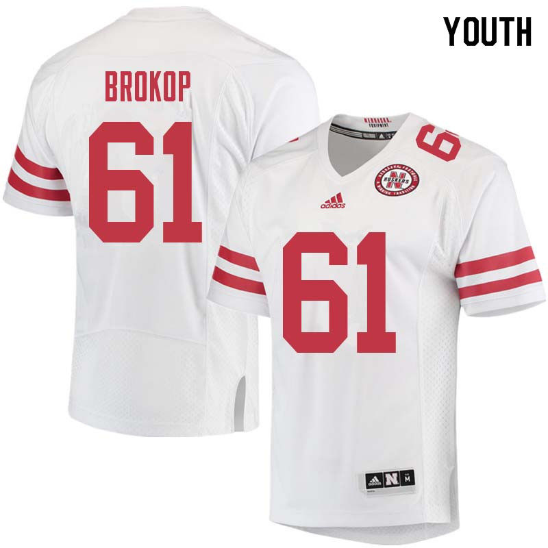 Youth #61 Bryan Brokop Nebraska Cornhuskers College Football Jerseys Sale-White